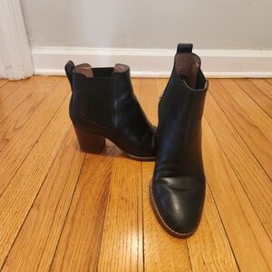 Madewell "The Regan" Black Leather Chelsea Booties with Stacked Heel